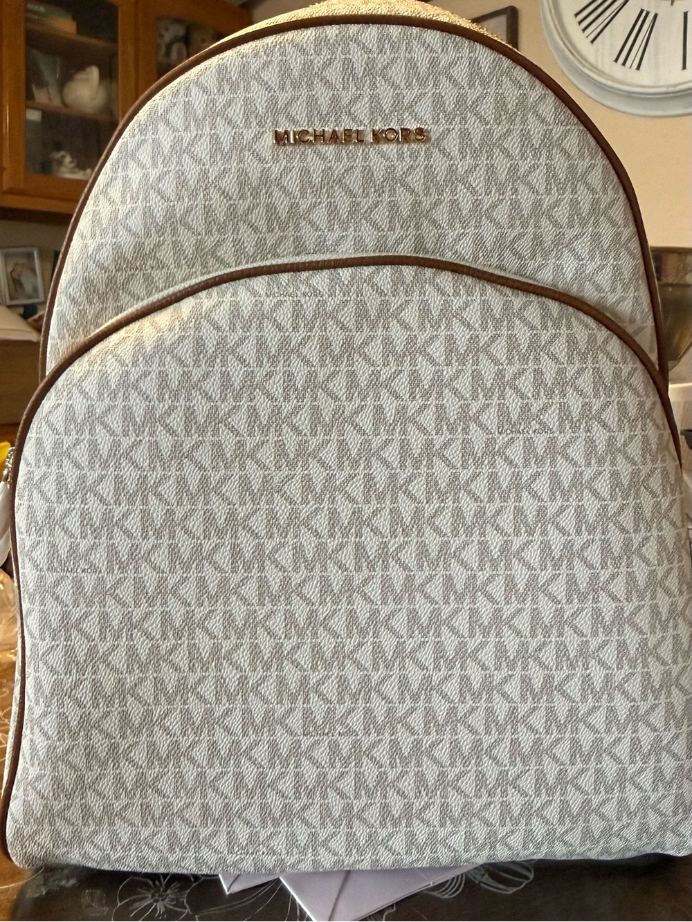 Michael Kors Cream and Brown MK Monogram Backpack